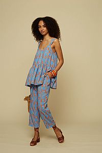 HENIOCHUS PANTS (BLUE GEO PEOPLE PRINT)