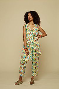 HENIOCHUS PANTS (BEIGE ABSTRACT LABYRINTH PRINT)