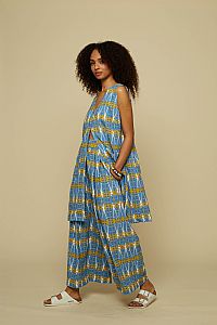 SCHEMA PANTS (BLUE GEO HUMAN FIGURE PRINT)