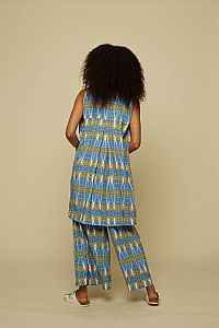SCHEMA PANTS (BLUE GEO HUMAN FIGURE PRINT)