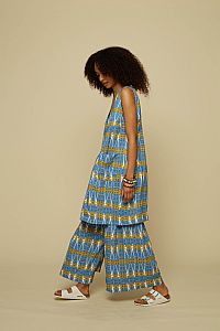 SCHEMA PANTS (BLUE GEO HUMAN FIGURE PRINT)