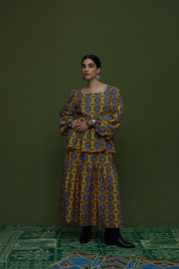 ARGALIOS SKIRT (LEONIDIO MUSTARD PRINT)