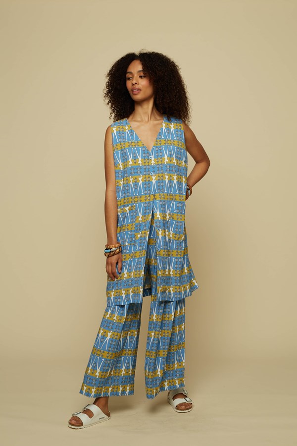 HENIOCHUS SHIRT/MINI DRESS (BLUE GEO HUMAN FIGURE)