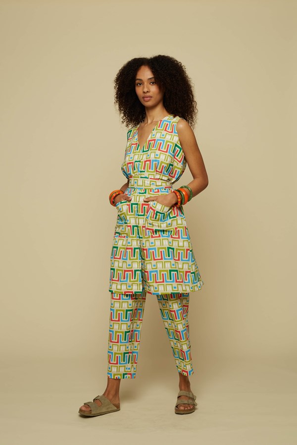 HENIOCHUS SHIRT/MINI DRESS (BEIGE ABSTRACT LABYRINTH PRINT)