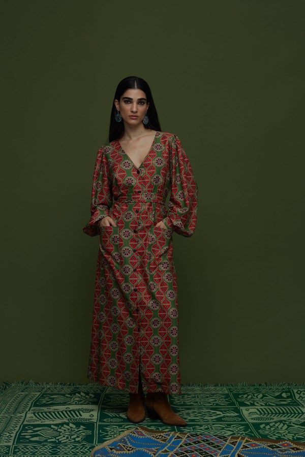 STIMONI MAXI DRESS (KYNOURIA GREEN PRINT)