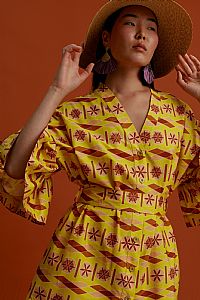 AVGONYMA Mini DRESS/KIMONO (Pyrgousika lime&brown)