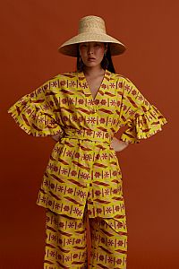 AVGONYMA Mini DRESS/KIMONO (Pyrgousika lime&brown)