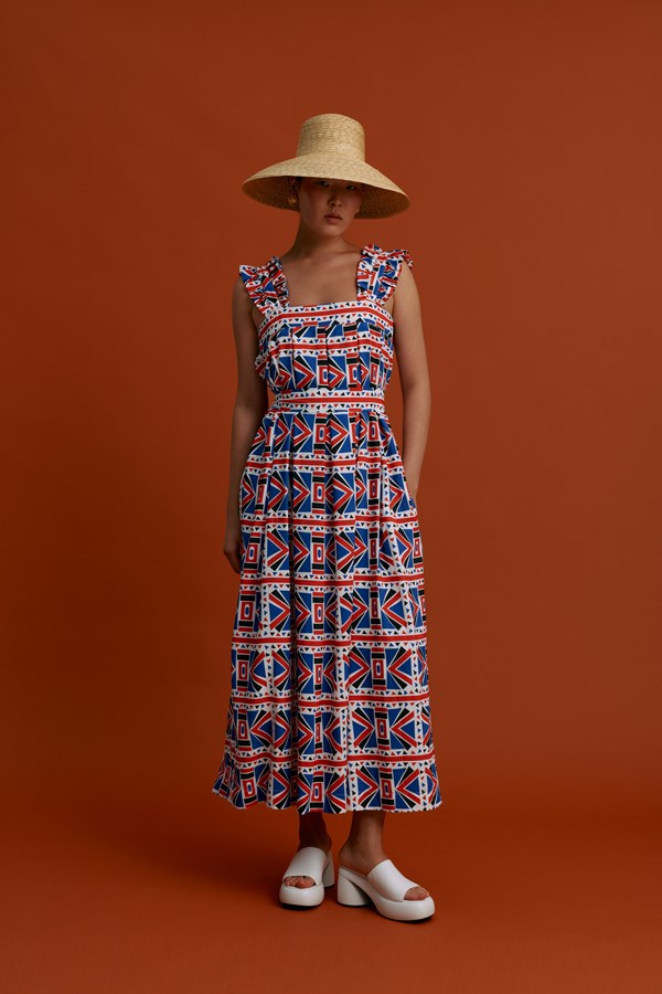 VROULIDIA Maxi Dress (Pyrgousika Deconstructed red/blue)