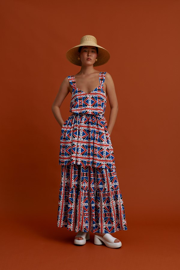 DYNAMI Maxi Skirt (Pyrgousika Deconstructed red/blue)