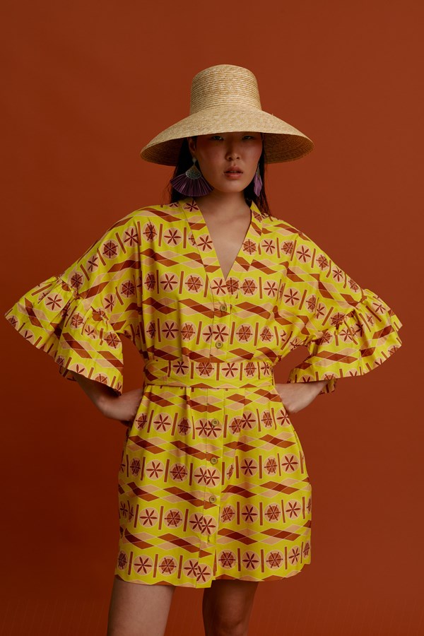 AVGONYMA Mini DRESS/KIMONO (Pyrgousika lime&brown)