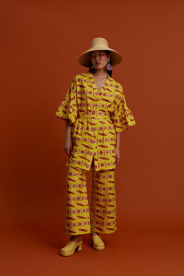 VOLISSOS Pants (Pyrgousika lime&brown)