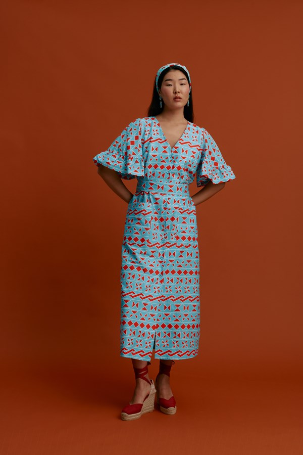 MAVRA VOLIA Maxi Dress (Pyrgousika Turquoise base)