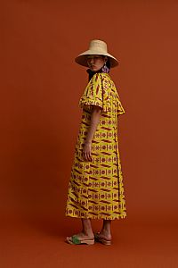 MAVRA VOLIA Maxi Dress (Pyrgousika lime&brown)
