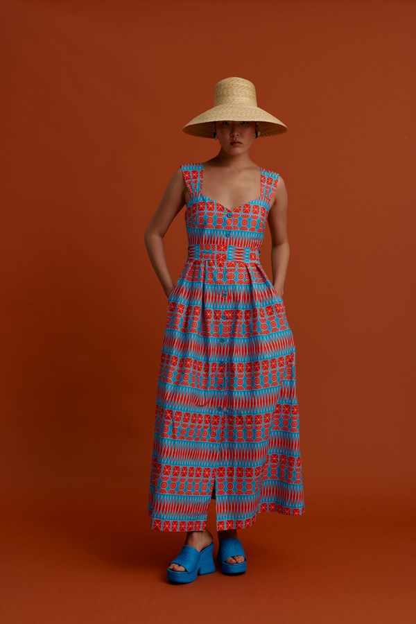 KARDAMYLA Maxi Dress (Pyrgousika in a row blue/red)