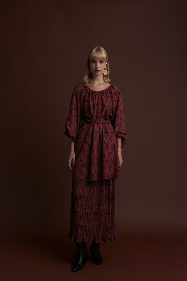 VASILITSA MAXI SKIRT (FOUTA BLACK/RED PRINT)