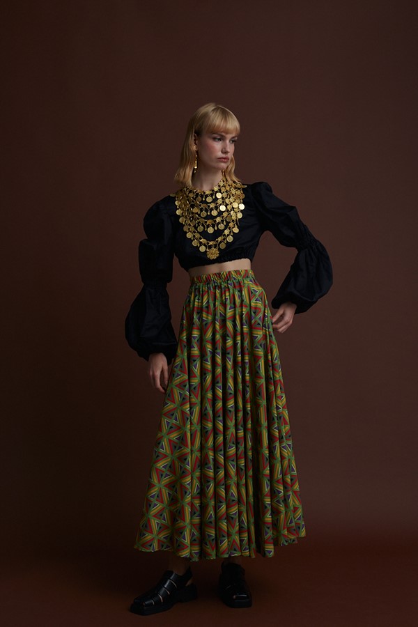 FLORINA MAXI SKIRT (BOUFI GREEN PRINT)