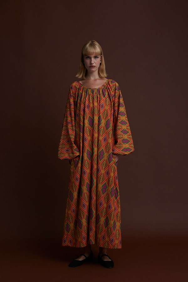 FLORINA MAXI DRESS (FOUTA MUSTARD PRINT)