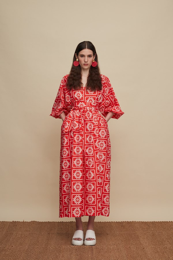 RETHYMNO MAXI DRESS (VOURIA WHITE/RED PRINT)