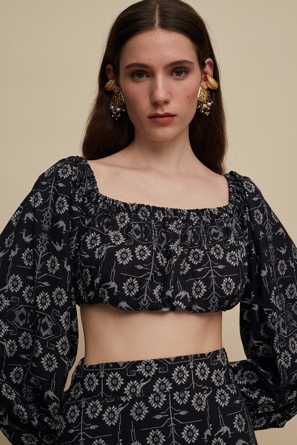 CRETA CROP TOP (TREE OF LIFE B/W PRINT)