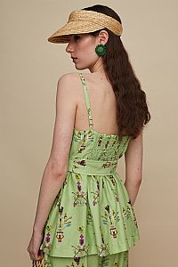 KISSAMOS TOP (VIVID GREEN BIRD PRINT)