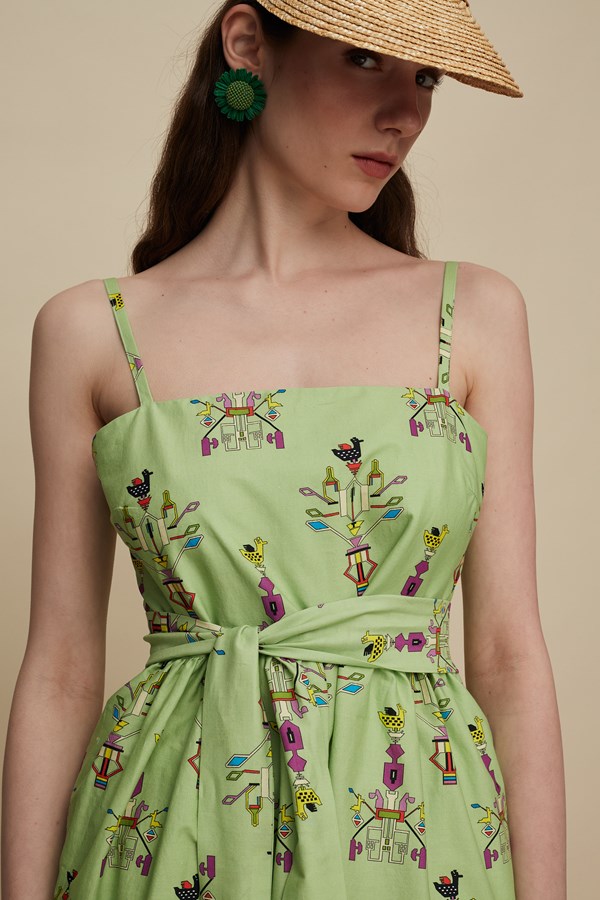 KISSAMOS TOP (VIVID GREEN BIRD PRINT)