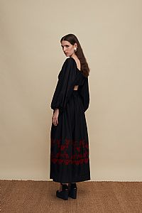 AMNISOS MAXI SKIRT (BLACK EMBROIDERED)