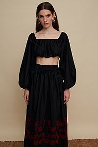 AMNISOS MAXI SKIRT (BLACK EMBROIDERED)