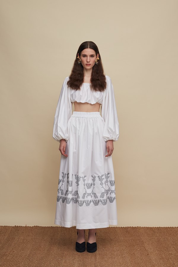 AMNISOS MAXI SKIRT (WHITE EMBROIDERED)