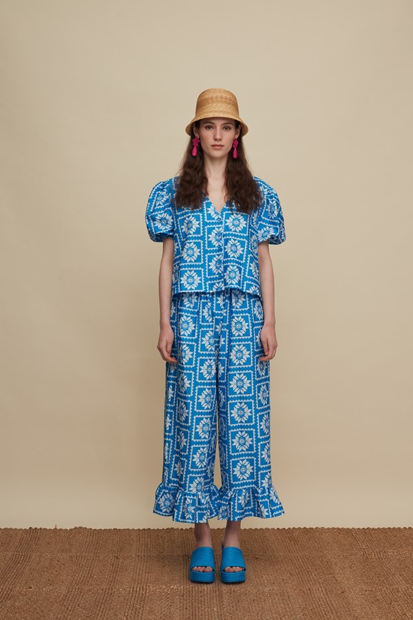 MOURNIA PANTS (VOURIA WHITE/BLUE PRINT)