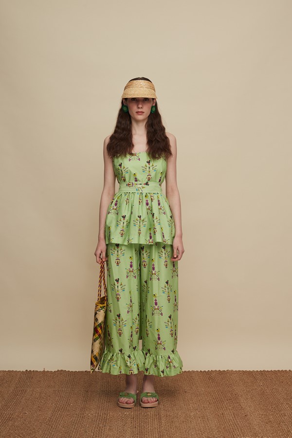 MOURNIA PANTS (VIVID GREEN BIRD PRINT)