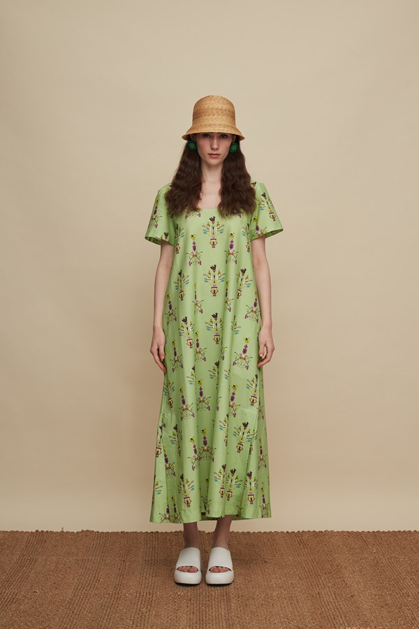 SFAKIA MAXI DRESS (VIVID GREEN BIRD PRINT)