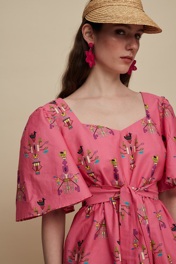 PYRGOS TOP (VIVID PINK BIRD PRINT)