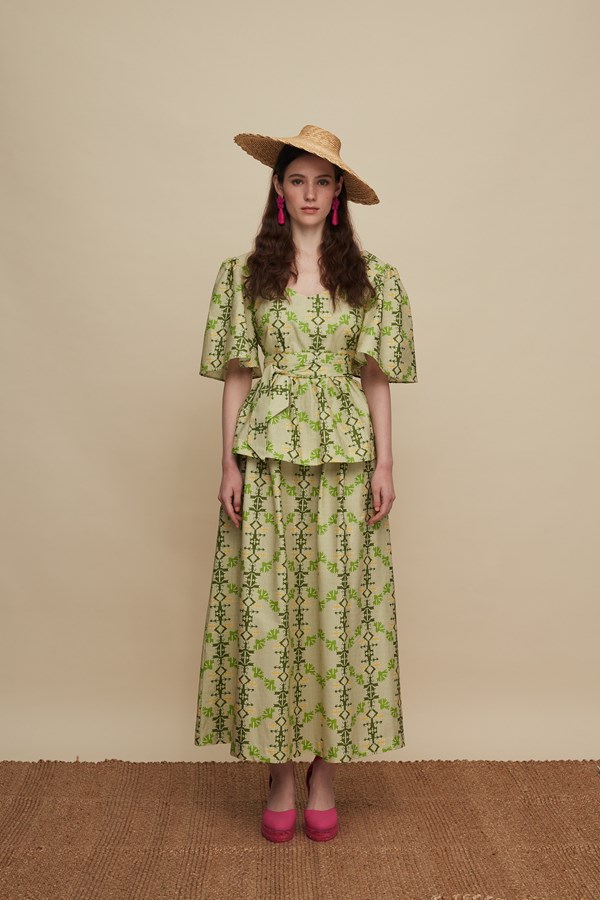 AMNISOS MAXI SKIRT (KOUSKOUSES GREEN PRINT)