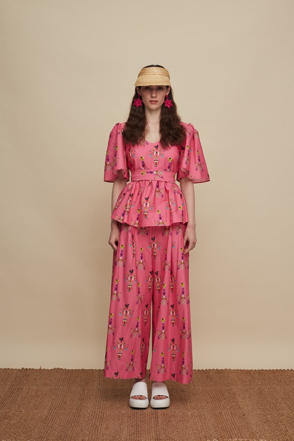 ZONIANA PANTS (VIVID PINK BIRD PRINT)