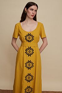 MALEVIZION MAXI DRESS (MUSTARD EMBROIDERED)