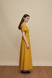 MALEVIZION MAXI DRESS (MUSTARD EMBROIDERED)