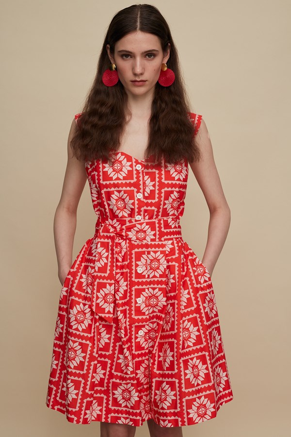 KROUSONAS MINI DRESS (VOURIA WHITE/RED PRINT)