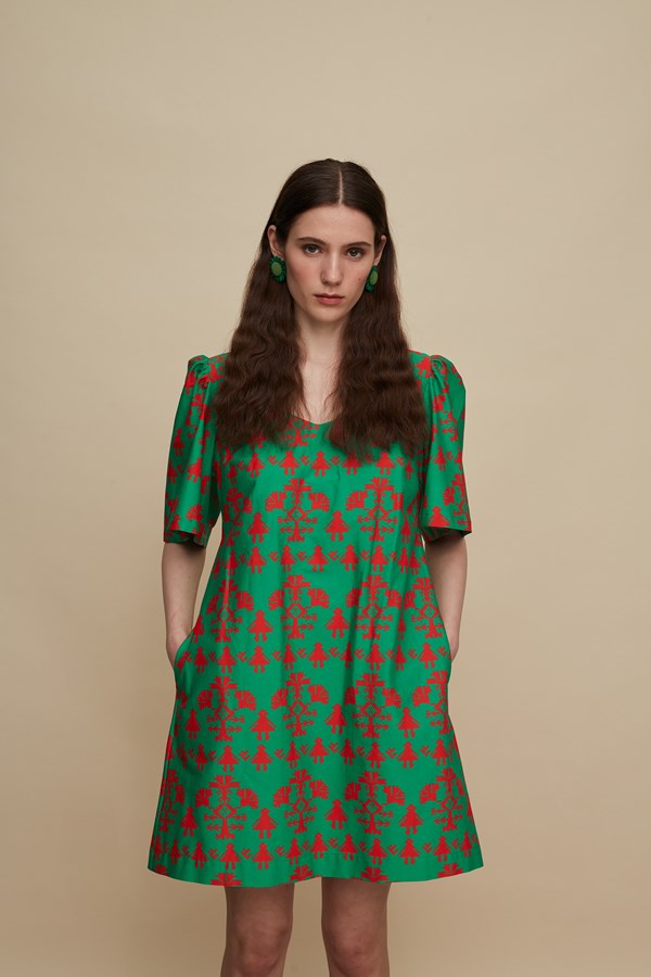 SITIA MINI DRESS (PANDA GREEN PRINT)