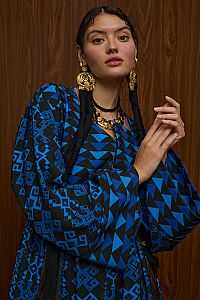 VELENTZA OVERCOAT  (PETES BLUE/BLACK PRINT)