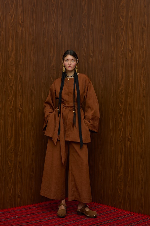 ACHELOOS PANTS (BROWN PLISSE)