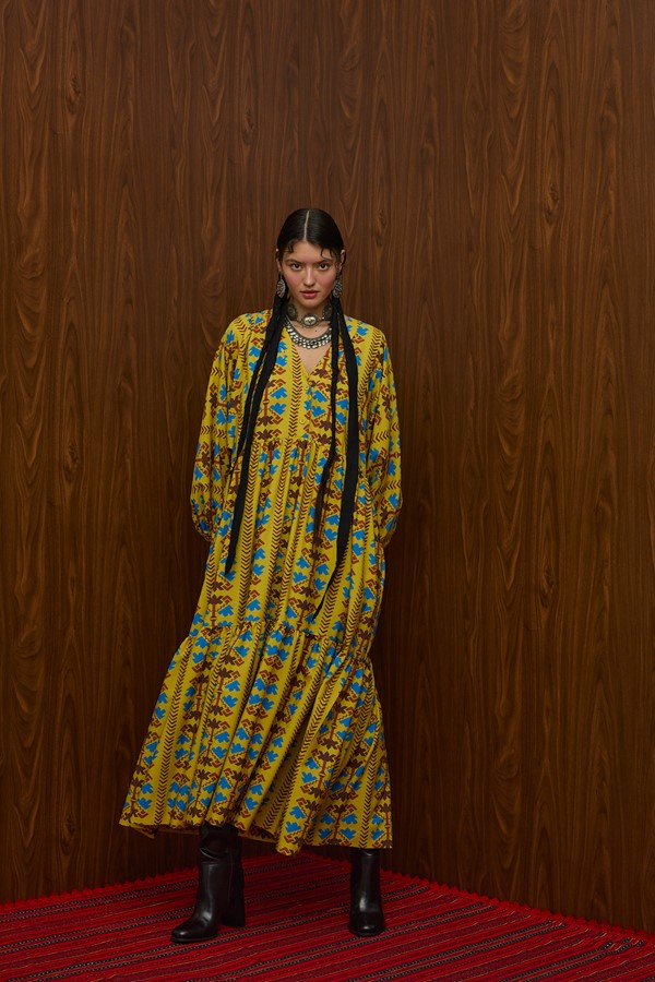 NEMA MAXI DRESS (KOUROUNES MUSTARD PRINT)