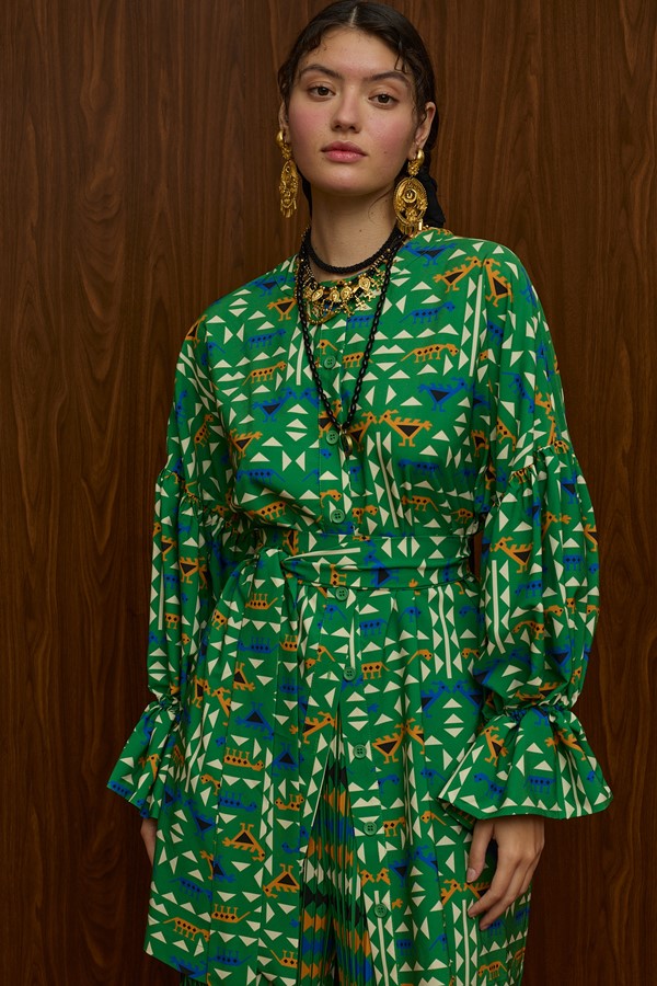 TSIKRIKI SHIRT/DRESS (ZOOMORFON GREEN PRINT)