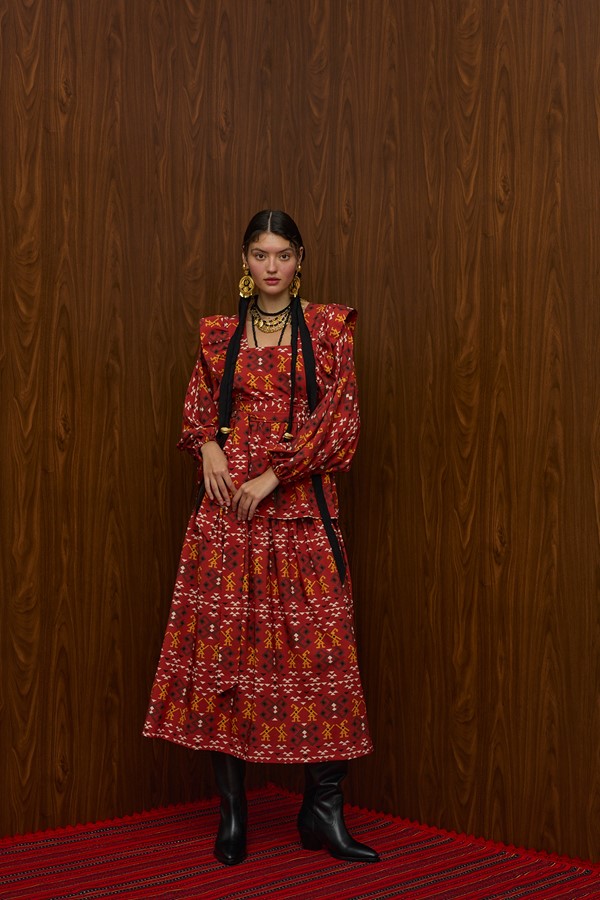 TSIKRIKI SKIRT (EVZONES BORDEAUX PRINT)