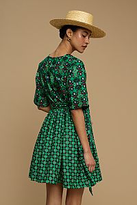 MINI  DRESS SIFNOS (AMORGOS BIRD BLACK & GREEN  PRINT)