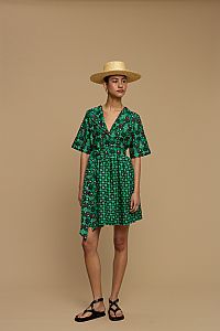MINI  DRESS SIFNOS (AMORGOS BIRD BLACK & GREEN  PRINT)