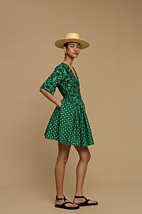 MINI  DRESS SIFNOS (AMORGOS BIRD BLACK & GREEN  PRINT)