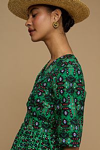 MINI  DRESS SIFNOS (AMORGOS BIRD BLACK & GREEN  PRINT)