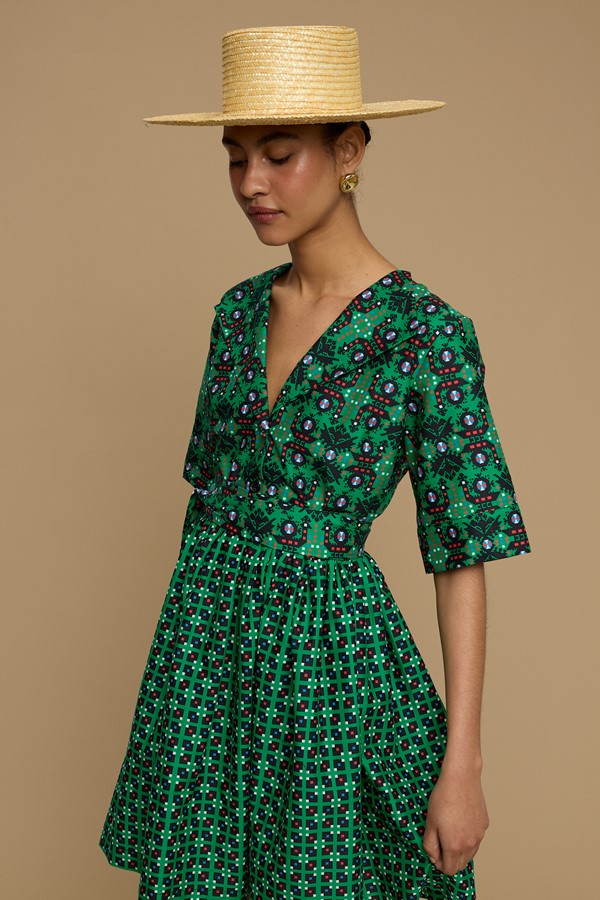 MINI  DRESS SIFNOS (AMORGOS BIRD BLACK & GREEN  PRINT)