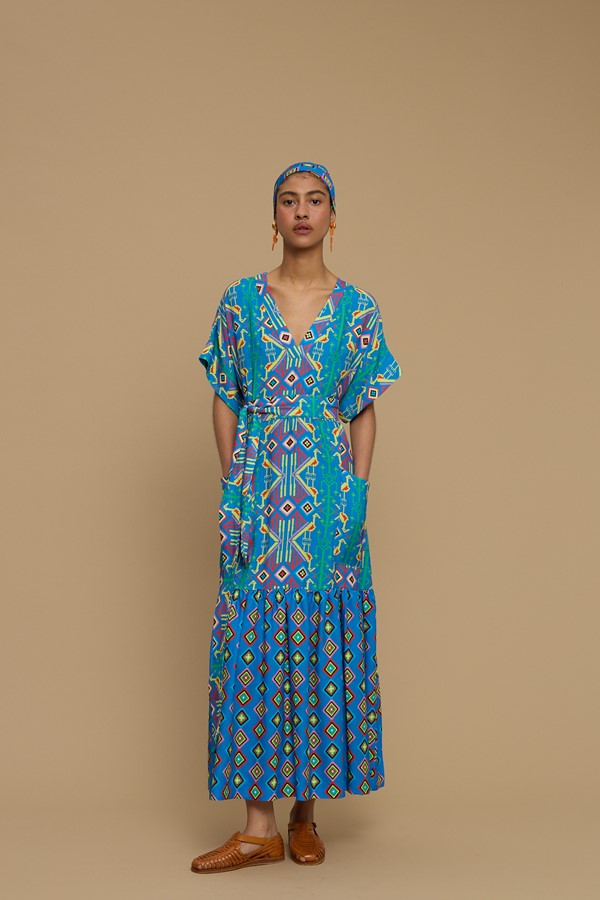 MAXI DRESS TINOS (SIFNOS BIRD BLUE PRINT)