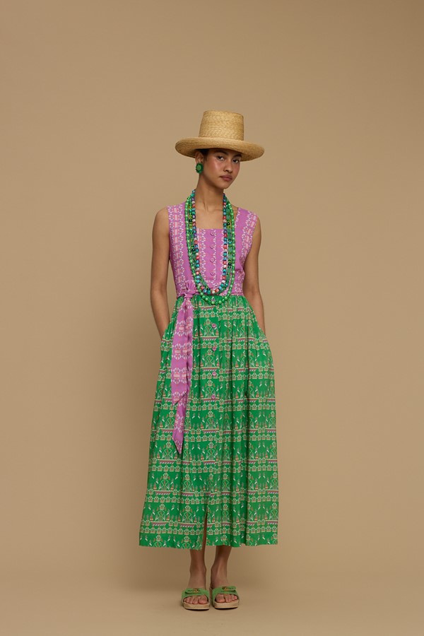 MAXI DRESS SYROS (KARAVAKI MIX GREEN/PURPLE PRINT)